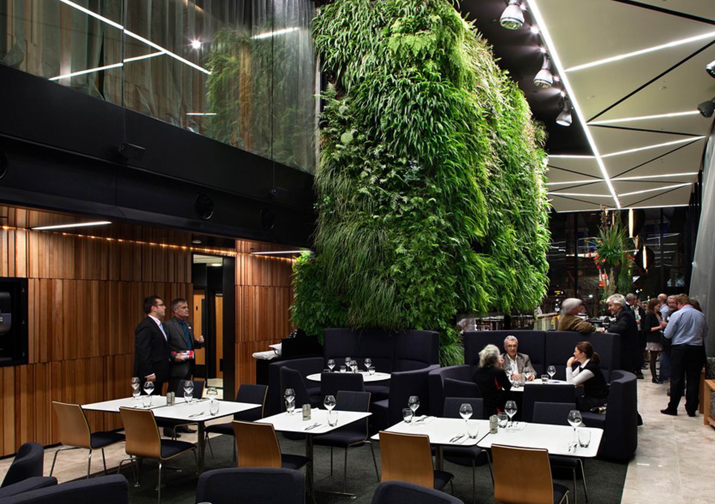 60m2 green wall in the bar of the Novotel at Auckland Airport.
